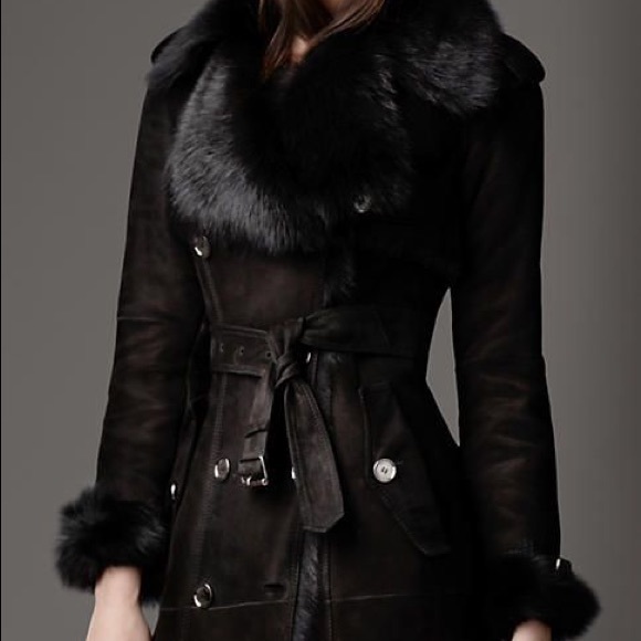 Authentic Burberry 'Tolladine' Black Shearling Trench Coat - Picture 2 of 10